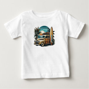 Camiseta Para Bebê caminhonete vintage tropical/havaiana de surf