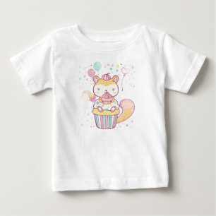 Camiseta Para Bebê Camisa-Cupcake de-bebê de festa de esquilo