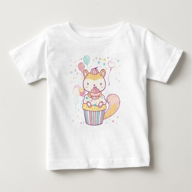 Camiseta Para Bebê Camisa-Cupcake de-bebê de festa de esquilo (Frente)