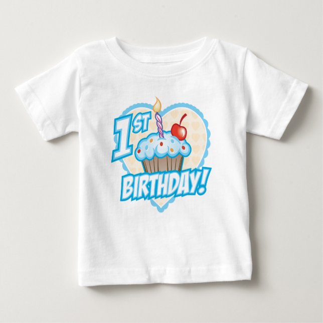 Camiseta Para Bebê Camisa-Cupcake de Primeiro Aniversário para Menino (Frente)