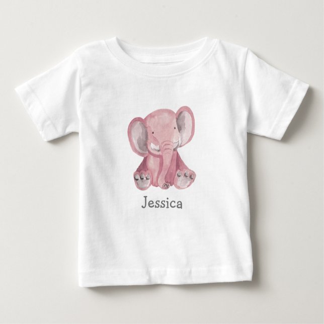 Camiseta Para Bebê Camisa-Design de-bebê elefante rosa-branca (Frente)