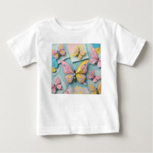 Camiseta Para Bebê 🦋 Camisa-T da Borboleta Branca de Cartoon - Natu