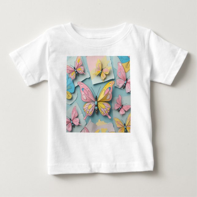 Camiseta Para Bebê 🦋 Camisa-T da Borboleta Branca de Cartoon - Natu  (Frente)