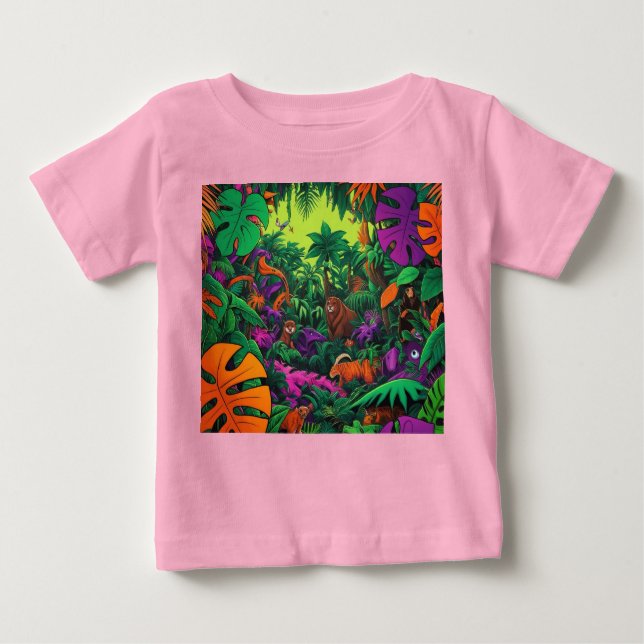 Camiseta Para Bebê Camisa-T de Animais Exóticos da Cena Selva (Frente)