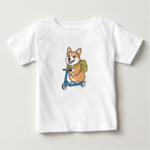 Camiseta Para Bebê Camisa-T de Patinetes de Corgi-Cute