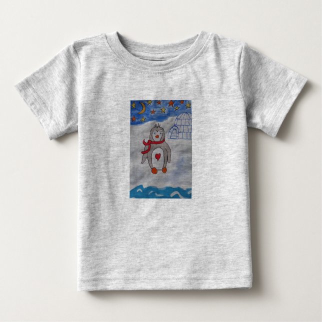 Camiseta Para Bebê Camisa-T de Pinguim-Neve Inverno (Frente)