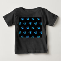 Camisa-T do bebê de impressão pata (preto e azul)