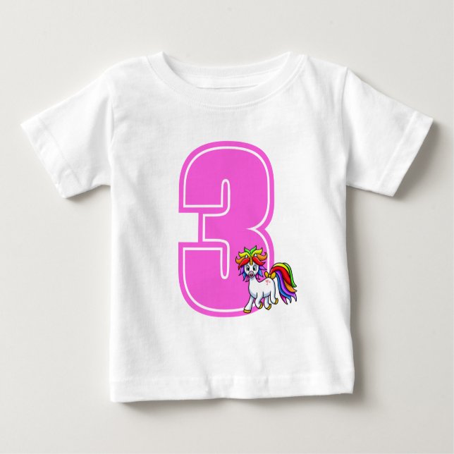 Camiseta Para Bebê Camisa-T do bebê número Unicórn personalizada (Frente)