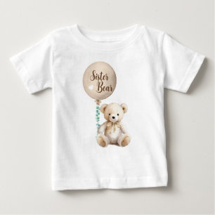 Camiseta Para Bebê Camisa-T do Chá de fraldas do Urso Sister Neutro