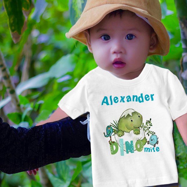 Camiseta Para Bebê Camisa-T do Dinossauro DINO Mite do Bebê Personali (Custom Baby Boy Dinosaur DINO Mite T-Shirt )