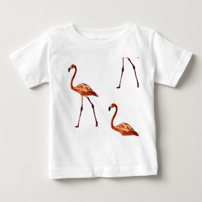Camiseta Para Bebê Camisa-T Rosa Flamingos Baby Fine Jersey (Frente)