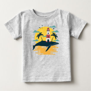 Camiseta Para Bebê Camisa-T sunset Tropical Blue Whale Island Ocean S