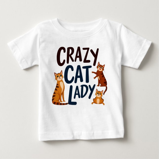 Camiseta Para Bebê Camiseta Adorável de Bebê – Dona de Gato Maluca co (Frente)