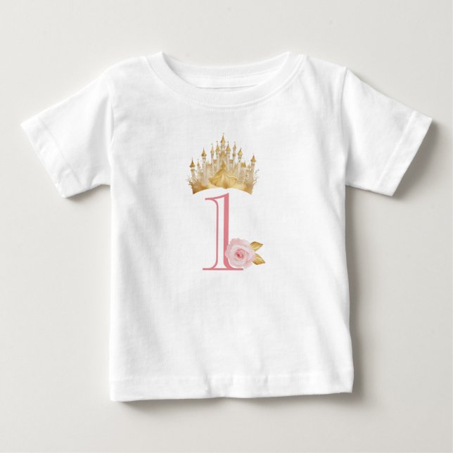 Camiseta Para Bebê Camiseta Bebê 1º Aniversário Princesa Coroa (Frente)