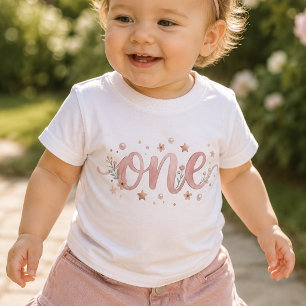 Camiseta Para Bebê Camiseta Bebê Aniversário de 1 Ano Rosa Watercolor