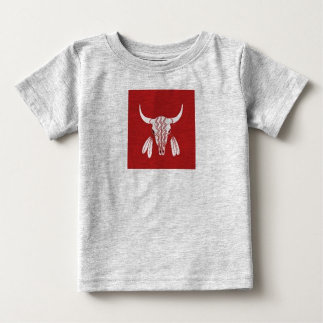Camiseta Para Bebê Camiseta-bebê cinza Búfalo-Fantasma Vermelho (Frente)