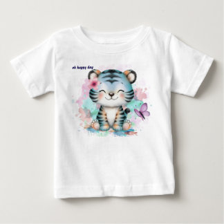 Camiseta Para Bebê Camiseta bebê com um pequeno Tigre Azul