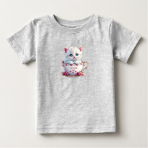 Camiseta Bebê Gatinho em Flores Cor-de-Rosa