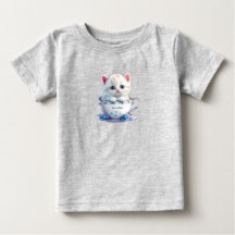 Camiseta Bebê Kitten in Cup Blue Flowers