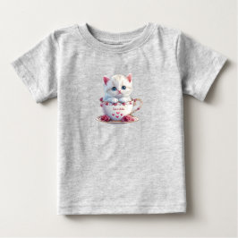Camiseta Para Bebê Camiseta Bebê Kitten in Cup Pink Flowers