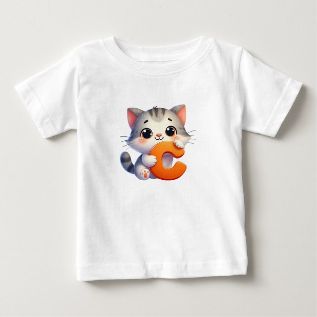 Camiseta Para Bebê Camiseta Bebê Letra C Gato (Frente)