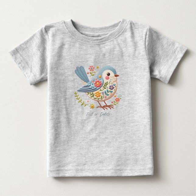 Camiseta Para Bebê Camiseta Bebê Little Bird Floral Azul (Frente)