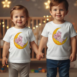 Camiseta Para Bebê Camiseta Bebê Lua Axolote Chibi Adormecido