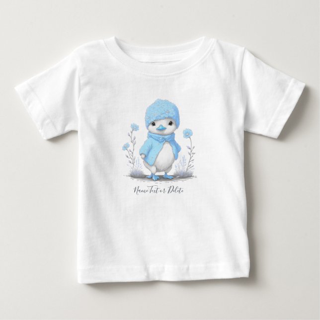 Camiseta Para Bebê Camiseta Bebê Pato Aquarela Azul (Frente)