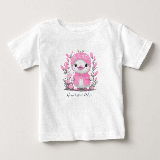 Camiseta Para Bebê Camiseta Bebê Pato Aquarela Flores Rosa (Frente)