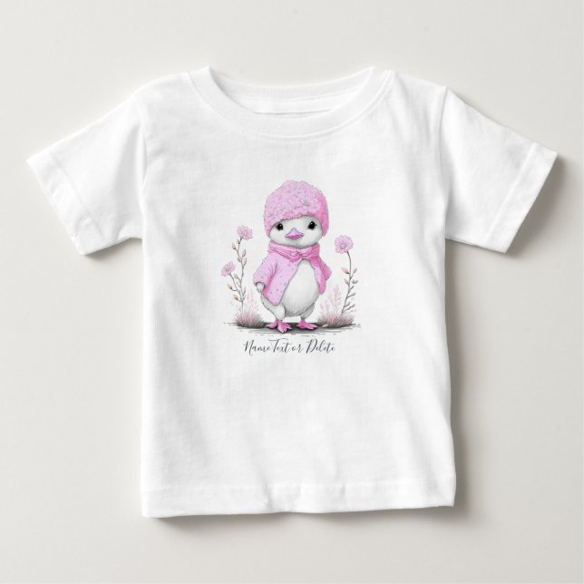 Camiseta Para Bebê Camiseta Bebê Pato Rosa Aquarela (Frente)
