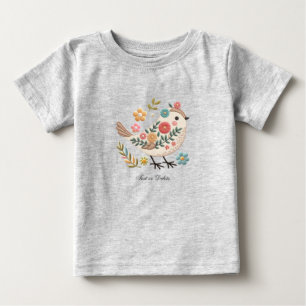 Camiseta Para Bebê Camiseta Bebê Pequeno Pássaro Deixa Flores Rosa