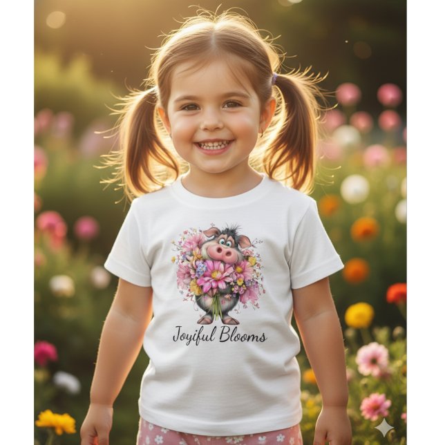 Camiseta Para Bebê Camiseta Bebê Porquinho Fofo de Flores Alegres (Criador carregado)