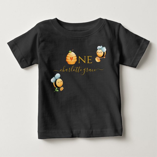 Camiseta Para Bebê Camiseta Bebê Primeiro Aniversário Abelha-Dia (Frente)