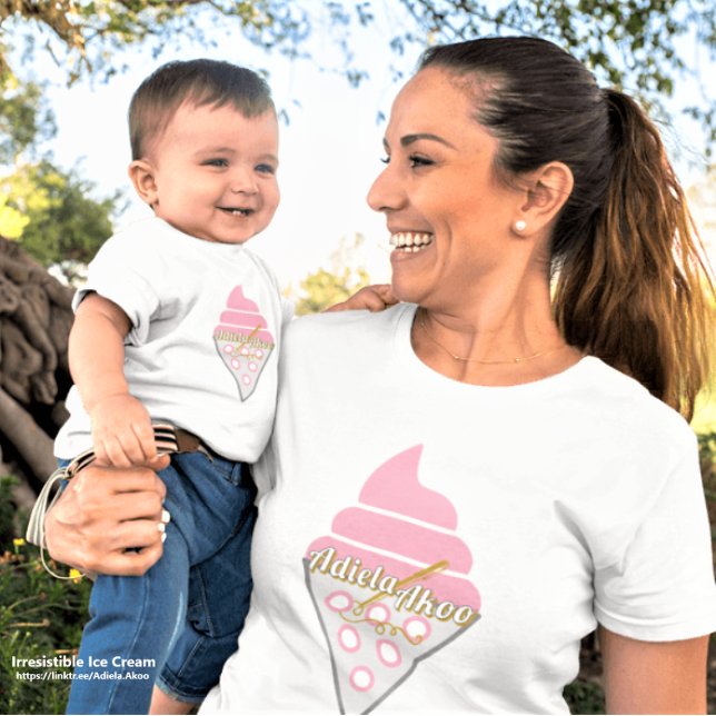 Camiseta Para Bebê Camiseta-bebê-Sorvete irresistível por Adiela Akoo (Irresistible Ice Cream T-Shirts deliciously designed by poet Adiela Akoo for a cute baby and mum duo)