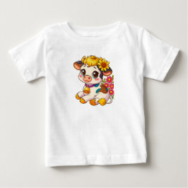 Camiseta Para Bebê Camiseta Bebê Vaca Fofa com Flores