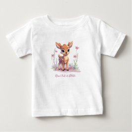 Camiseta Para Bebê Camiseta Bebê Veado Pintado com Flores Cor-de-Rosa