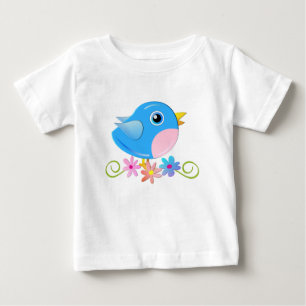 Camiseta Para Bebê Camiseta branca com pássaro bebê azul
