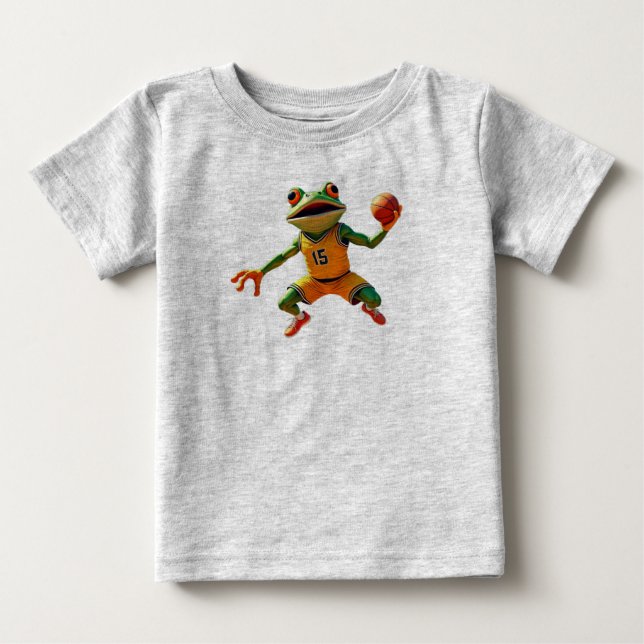Camiseta Para Bebê Camiseta cinza de bebê Sapo de Basquete (Frente)