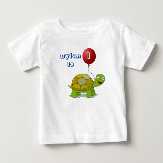 Camiseta Para Bebê Camiseta de Aniversário do Bebê Tartaruga e Balão  (Frente)