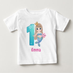 Camiseta Para Bebê Camiseta de Bebê Aniversário de 1 Ano Sereia