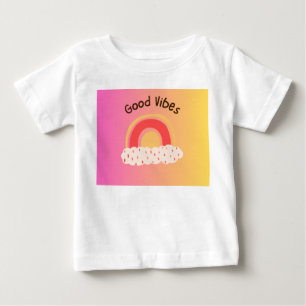 Camiseta Para Bebê Camiseta de Bebê "Boas Vibrações" Arco-Íris Fofa