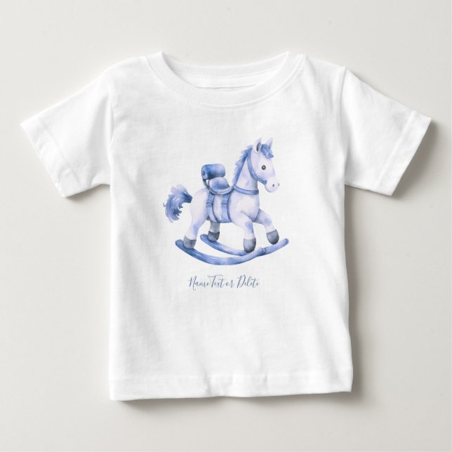 Camiseta Para Bebê Camiseta de Bebê Cavalo de Balanço Azul (Frente)
