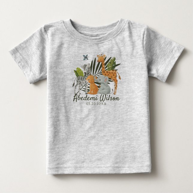 Camiseta Para Bebê Camiseta de bebê Chá de fraldas Safari Selva (Frente)