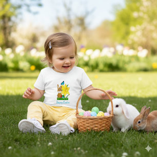 Camiseta Para Bebê Camiseta de Bebê Coelho e Narcisos Coloridos de Pá