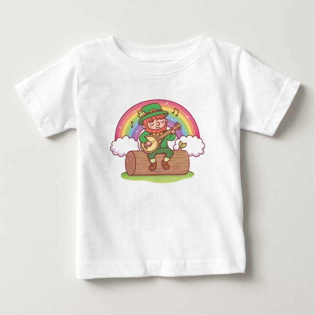 Camiseta Para Bebê Camiseta de Bebê com Duende Fofo Tocando Banjo (Frente)