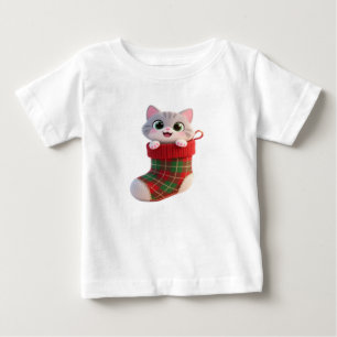 Camiseta Para Bebê Camiseta de Bebê com Gatinho Fofo de Natal em Meia
