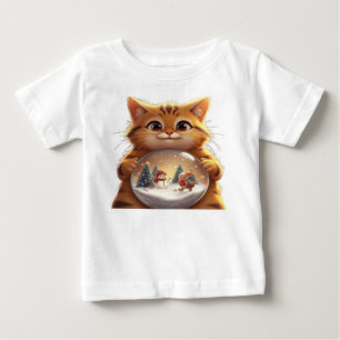 Camiseta Para Bebê Camiseta de bebê com gato de Natal fofo em globo d