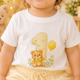 Camiseta Para Bebê Camiseta de bebê de 1º aniversário com urso
