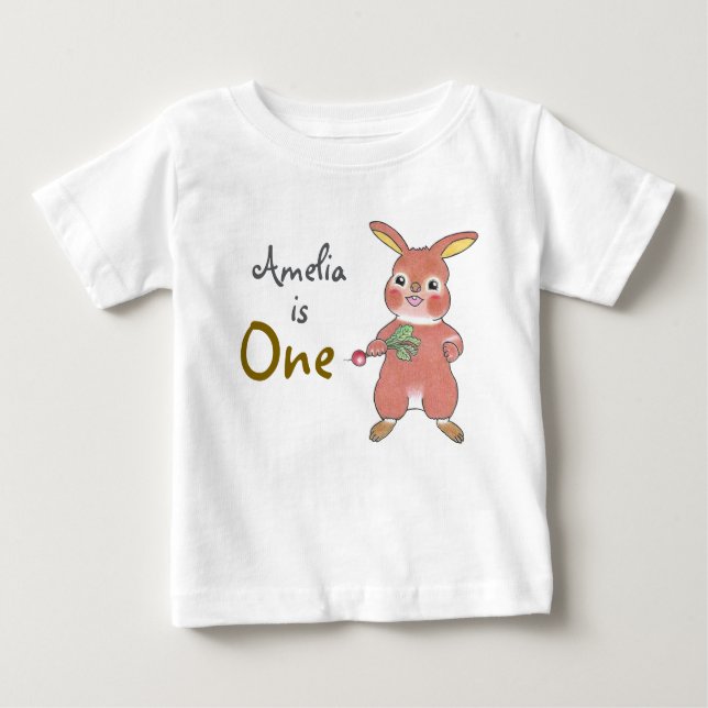 Camiseta Para Bebê Camiseta de Bebê de 1º Aniversário de Coelhinho Fo (Frente)