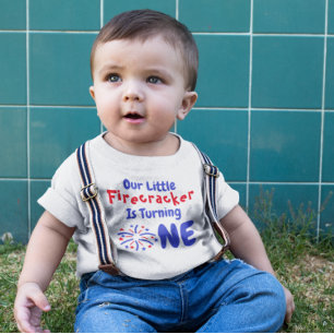 Camiseta Para Bebê Camiseta de Bebê de 1º Aniversário Little Firecrac